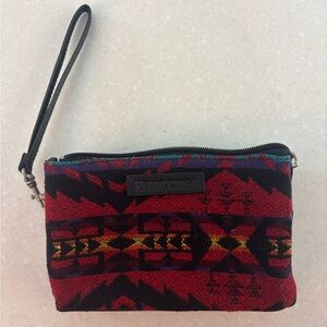 Pendleton wool Aztec red multi colored zip pocket wristlet wallet pouch  5x7